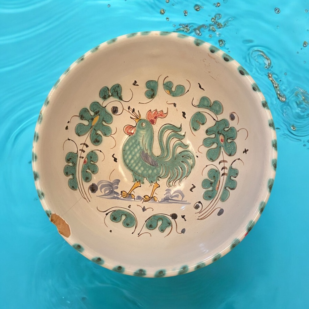 Vintage P.V. Italy Ceramic Pottery Rooster Bowl Hand Painted Mid Century - Picture 1 of 10